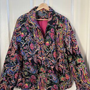 Vintage Koret Jacket Silk Black Multicolor Paisley Quilted Lightweight SZL